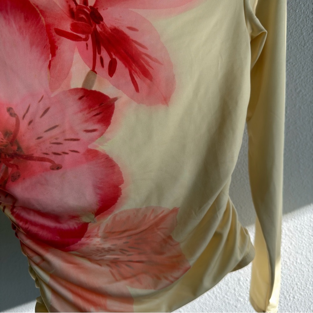 Madden Girl Floral Off Shoulder Ruched Top S Yellow Long Sleeve Y2K Fairycore - Picture 4 of 15